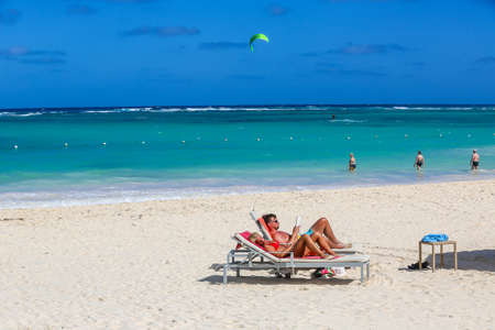 PUNTA CANA, DOMINICAN REPUBLIC - JANUARY 1, 2019:  Scene at the Bavaro Beach in Punta Cana, Dominican Republicのeditorial素材