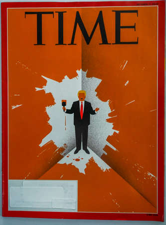 BROOKLYN, NEW YORK - NOVEMBER 8, 2020: A Time magazine issue with President Donald Trump on the cover on display in Brooklyn, New Yorkのeditorial素材