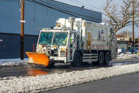 BROOKLYN, NEW YORK - DECEMBER 17, 2020: New York Department of Sanitation truck cleaning streets in...
