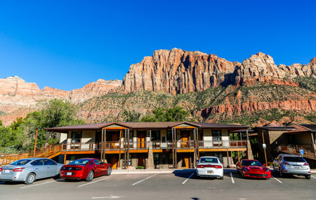 SPRINGDALE, UTAH - SEPTEMBER 24, 2014:  On the streets of Springdale, Utah. Springdale was named one of the 20 'prettiest towns' in the United States by Forbes Traveler in 2008のeditorial素材