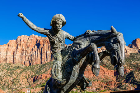 SPRINGDALE, UTAH - SEPTEMBER 24, 2014:  On the streets of Springdale, Utah. Springdale was named one of the 20 'prettiest towns' in the United States by Forbes Traveler in 2008のeditorial素材