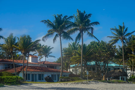 GOLDEN BEACH, FLORIDA - JANUARY 1, 2021: Luxury ocean front home at Golden Beach in South Florida. Golden Beach is a town located in the northeast corner of Miami-Dade County, Floridaのeditorial素材