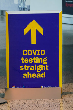 NEW YORK - JANUARY 5, 2021: COVID - 19 testing site inside of JetBlue Terminal 5 at John F Kennedy International Airport in New Yorkのeditorial素材