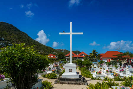 ST BARTS, FRENCH WEST INDIES - FEBRUARY 3, 2021: The Lorient Cemetery on the island of Saint Barthelemy, a French-speaking Caribbean island commonly known as St. Bartsのeditorial素材