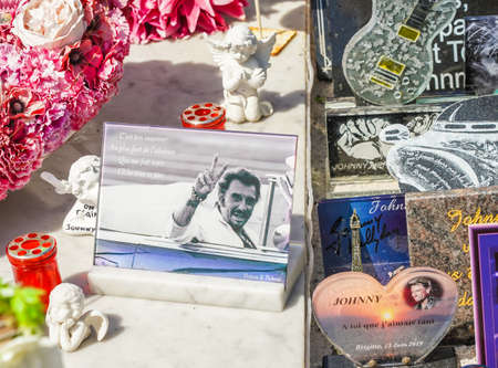 ST BARTS, FRENCH WEST INDIES - FEBRUARY 3, 2021: French rock star Johnny Hallyday's grave at the Lorient Cemetery on the island of Saint Barthelemy, Caribbean island commonly known as St. Bartsのeditorial素材