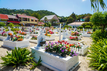 ST BARTS, FRENCH WEST INDIES - FEBRUARY 3, 2021: The Lorient Cemetery on the island of Saint...