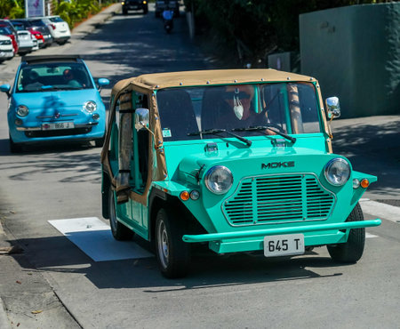 ST BARTS, FRENCH WEST INDIES - FEBRUARY 3, 2021: The Mini Moke car on the island of Saint Barthelemy, a French-speaking Caribbean island commonly known as St. Bartsのeditorial素材