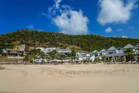 ST BARTS, FRENCH WEST INDIES - FEBRUARY 4, 2021: Cheval Blanc St-Barth Isle de France Hotel at Flamands Beach on the island of Saint Barthelemy, Caribbean island commonly known as St. Bartsのeditorial素材