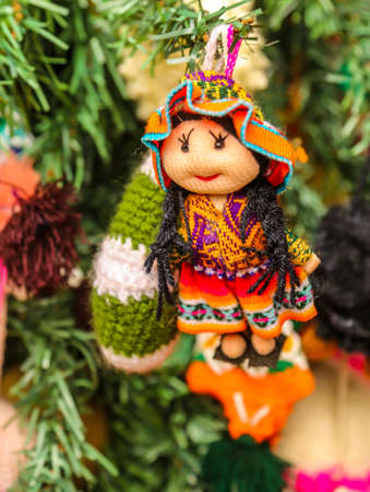 Inca doll at the traditional local market in Pisac, Sacred Valley, Peruの写真素材