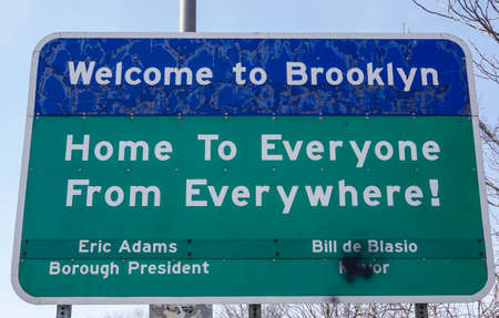 BROOKLYN, NEW YORK - MARCH 23, 2021: "Welcome to Brooklyn" sign at the Belt Parkwayのeditorial素材