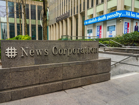 NEW YORK - MARCH 25, 2021: News Corporation sign at headquarters building in New York City. News Corporation is an American diversified multinational mass media corporationのeditorial素材