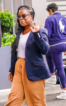 NEW YORK - SEPTEMBER 7, 2019: American actress Uzo Aduba on the blue carpet before 2019 US Open women's final match at National Tennis Center in New Yorkのeditorial素材