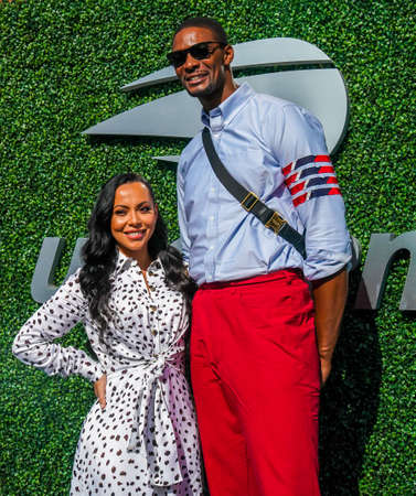 NEW YORK - SEPTEMBER 7, 2019:  American former professional basketball player Chris Bosh with his wife Adrienne Williams on the blue carpet before 2019 US Open women's final matchのeditorial素材