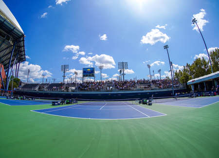 NEW YORK - SEPTEMBER 7, 2019: Practice courts at Billie Jean King National Tennis Center during 2019 US Open in New Yorkのeditorial素材