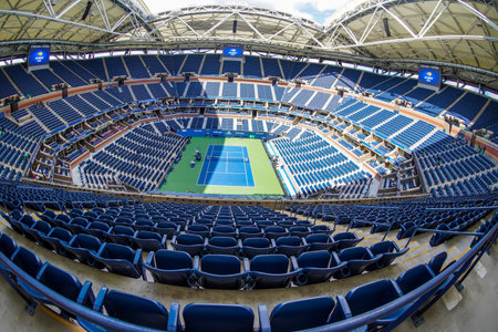 NEW YORK - SEPTEMBER 7, 2019: Arthur Ashe Stadium at Billie Jean King National Tennis Center during 2019 US Open in New Yorkのeditorial素材