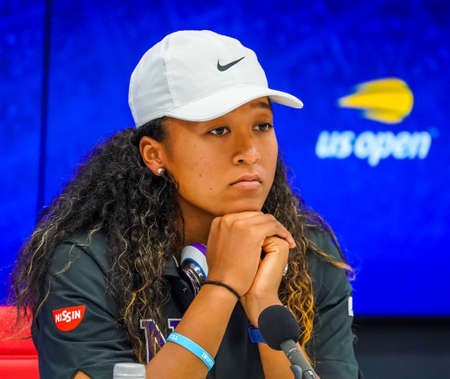 NEW YORK - SEPTEMBER 29, 2019: Grand Slam Champion Naomi Osaka of Japan during press conference after her 2019 US Open match at Billie Jean King National Tennis Centerのeditorial素材