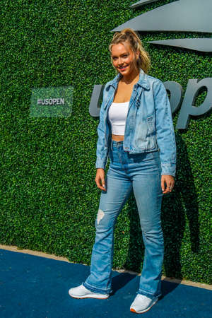 NEW YORK - SEPTEMBER 7, 2019: American model Camille Kostek on the blue carpet before 2019 US Open women's final match at National Tennis Center in New Yorkのeditorial素材