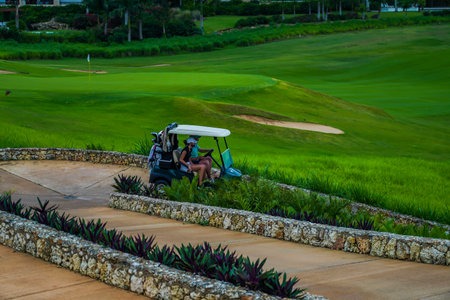 LA ROMANA, DOMINICAN REPUBLIC - JUNE 11, 2021: World famous Dye Fore Golf Course of Casa de Campo. Oceanside golf course with 27 holes, including cliff side holes dropping to the Chavon River belowのeditorial素材
