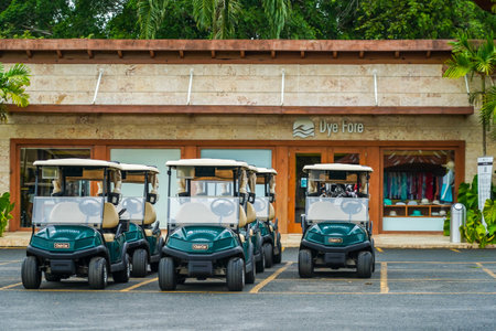 LA ROMANA, DOMINICAN REPUBLIC - JUNE 11, 2021: Golf pro shop at the world famous Dye Fore Golf Course of Casa de Campo. Oceanside golf course designed by Pete Dye, an American golf course designerのeditorial素材
