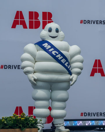 BROOKLYN, NEW YORK - JULY 11, 2021: Bibendum, commonly referred to in English as the Michelin Man or Michelin Tyre Man, is the official mascot of the Michelin tire companyのeditorial素材