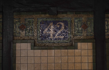 NEW YORK CITY - JULY 22, 2021: Times Square 42 St Subway Station mosaic in NYC. Owned by the NYC...