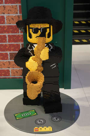 NEW YORK CITY - JULY 22, 2021: 3D LEGO model at newly opened LEGO flagship store on Fifth Avenue in Manhattan. Lego is a popular line of construction toys popular with kidsのeditorial素材