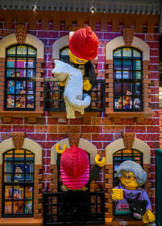 NEW YORK CITY - JULY 22, 2021: 3D LEGO model at newly opened LEGO flagship store on Fifth Avenue in Manhattan. Lego is a popular line of construction toys popular with kidsのeditorial素材