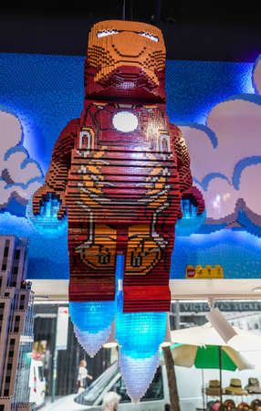 NEW YORK CITY - JULY 22, 2021: LEGO Marvel Super Hero 3D LEGO model at newly opened LEGO flagship store on Fifth Avenue in Manhattan. Lego is a popular line of construction toys popular with kidsのeditorial素材