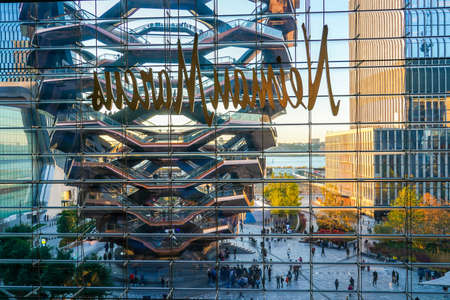 NEW YORK - OCTOBER 24, 2019: Neiman Marcus sign. Neiman Marcus first Manhattan store at the Shops at Hudson Yards shopping mall. In 2020 chain undergoes bankruptcy due to the coronavirus pandemicのeditorial素材