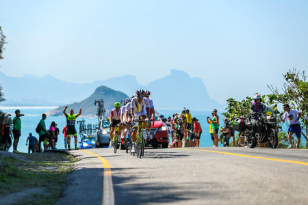 RIO DE JANEIRO, BRAZIL - AUGUST 6, 2016: Cyclists ride during Rio 2016 Olympic Cycling Road...