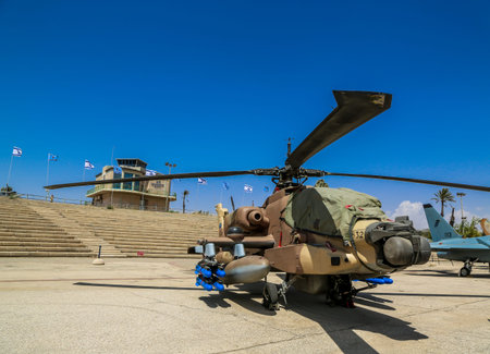 HATZERIM, ISRAEL - MAY 2, 2017: The Boeing AH-64 Apache attack helicopter on display at The Israeli...