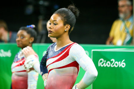 RIO DE JANEIRO, BRAZIL - AUGUST 9, 2016: Olympic champion Gabby Douglas of United States competing...