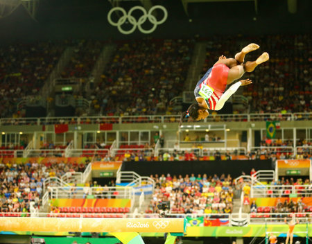RIO DE JANEIRO, BRAZIL - AUGUST 9, 2016: Olympic champion Simone Biles of United States competing on...