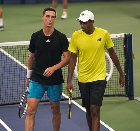 NEW YORK - SEPTEMBER 9, 2021: 2021 US Open men's doubles champions Rajeev Ram (USA) and Joe...
