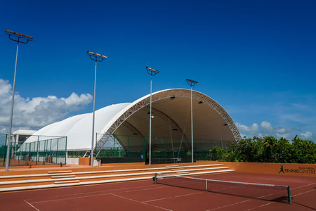 ISLA MUJERES, MEXICO - SEPTEMBER 19, 2021: Rafa Nadal Tennis Centre in Costa Mujeres, Mexico, located in the Grand Palladium Costa Mujeres Resortのeditorial素材
