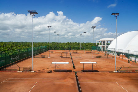 ISLA MUJERES, MEXICO - SEPTEMBER 19, 2021: Rafa Nadal Tennis Centre in Costa Mujeres, Mexico, located in the Grand Palladium Costa Mujeres Resortのeditorial素材