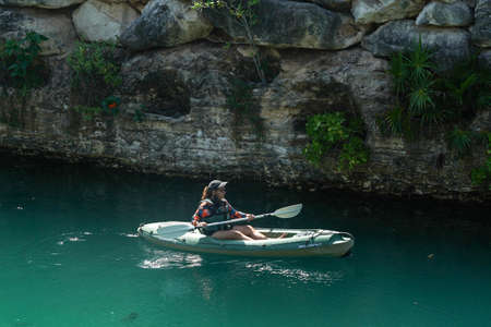 PLAYA DEL CARMEN, MEXICO - JULY 6, 2021: Kayaking at Hotel Xcaret Mexico in Playa del Carmen, Mexicoのeditorial素材