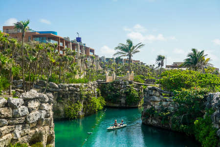 PLAYA DEL CARMEN, MEXICO - JULY 6, 2021: Kayaking at Hotel Xcaret Mexico in Playa del Carmen, Mexicoのeditorial素材