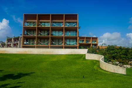 PLAYA DEL CARMEN, MEXICO - JULY 6, 2021: Hotel Xcaret Mexico in Playa del Carmen, Mexico.  it is sophisticated hotel that surpasses the traditional All-Inclusive hotels with All-Fun Inclusive conceptのeditorial素材