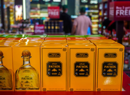 CANCUN, MEXICO - JULY 7, 2021: Patron tequila promotion at the Cancun International Airport, Mexicoのeditorial素材