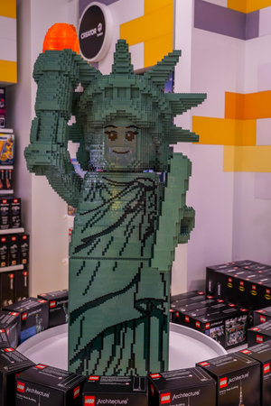 NEW YORK CITY - JULY 22, 2021: 3D LEGO model at newly opened LEGO flagship store on Fifth Avenue in Manhattan. Lego is a popular line of construction toys popular with kids and collectors worldwideのeditorial素材