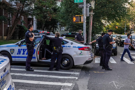 BROOKLYN, NEW YORK - OCTOBER 14, 2021: New York Police Department activity on scene of an incident...