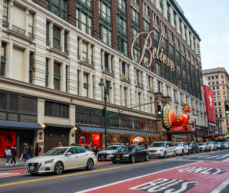 NEW YORK - NOVEMBER 28, 2021: The Macy's Herald Square decorated with Thanksgiving decorations...