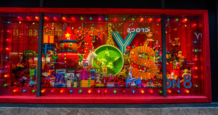 NEW YORK - NOVEMBER 28, 2021: Holiday season windows decoration at the Macy's Herald Square in midtown Manhattanのeditorial素材