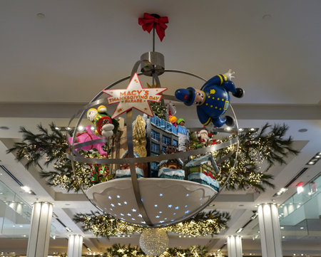 NEW YORK - NOVEMBER 28, 2021: Christmas decor with Believe campaign theme at Macy's flagship store at Herald Square in New Yorkのeditorial素材