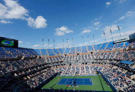 NEW YORK - SEPTEMBER 3, 2013: Arthur Ashe Stadium at Billie Jean King National Tennis Center during...