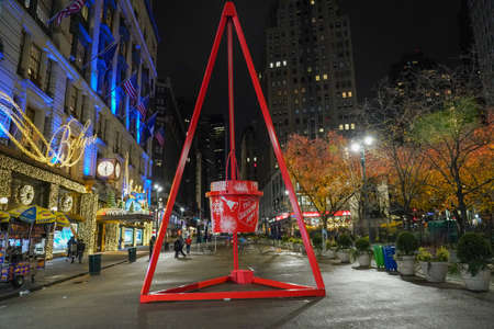 NEW YORK - DECEMBER 12, 2021: Giant Salvation Army red kettle for collections in midtown Manhattan. This Christian organization is known for its charity work, operating in 126 countriesのeditorial素材