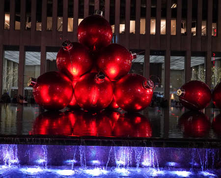 NEW YORK - DECEMBER 4, 2021: Christmas decorations near New York City landmark Radio City Music Hall in Rockefeller Centerのeditorial素材