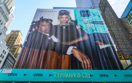 NEW YORK - DECEMBER 5, 2021: Ad campaign for Tiffany & Co with Beyonce and Jay-Z on the Tiffany & C...