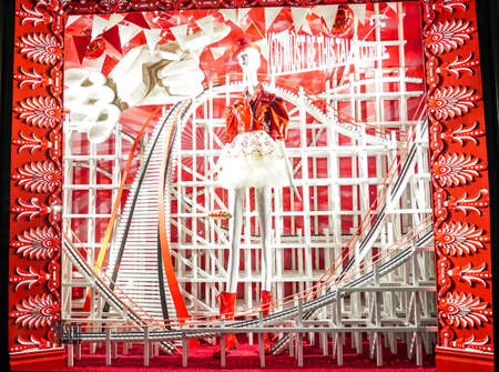 NEW YORK - DECEMBER 5, 2021: Christmas windows decoration at the Bergdorf Goodman department store during Holiday season in midtown Manhattan in New York.のeditorial素材